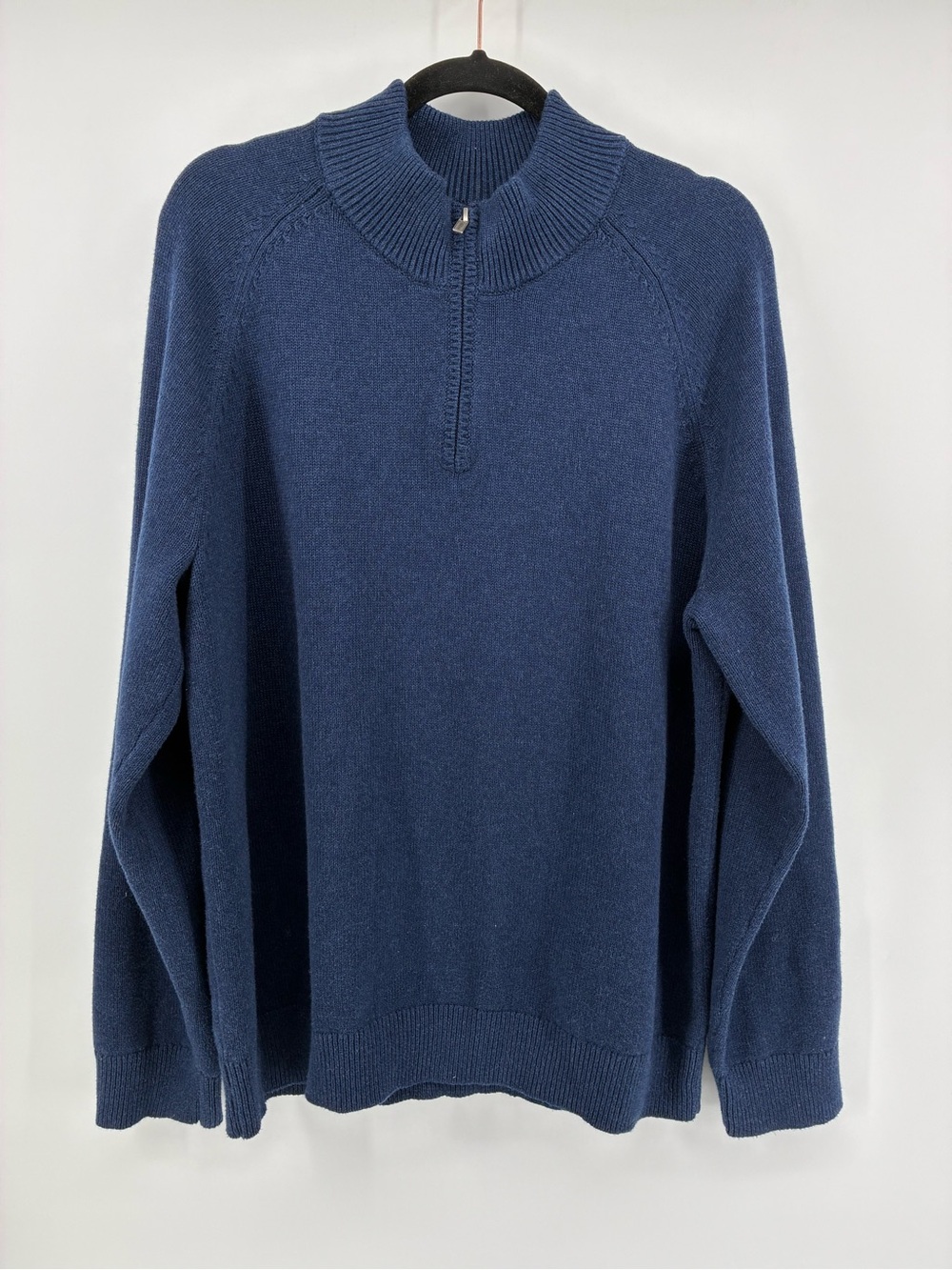 LL Bean 5% Cashmere Blend Men's Half-Zip Mock Neck Sweater - Navy